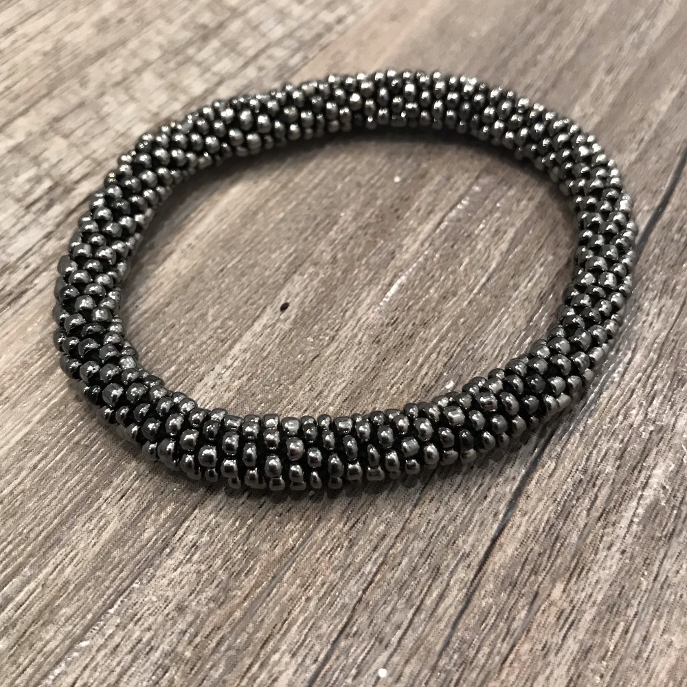 Gunmetal Beaded Roll-On Bracelet | Stackable